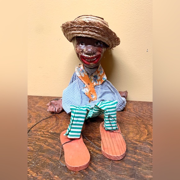 Antique Straw Hat Bandana Wearing Jigger Dancing Puppet Marionette Doll - Picture 1 of 16